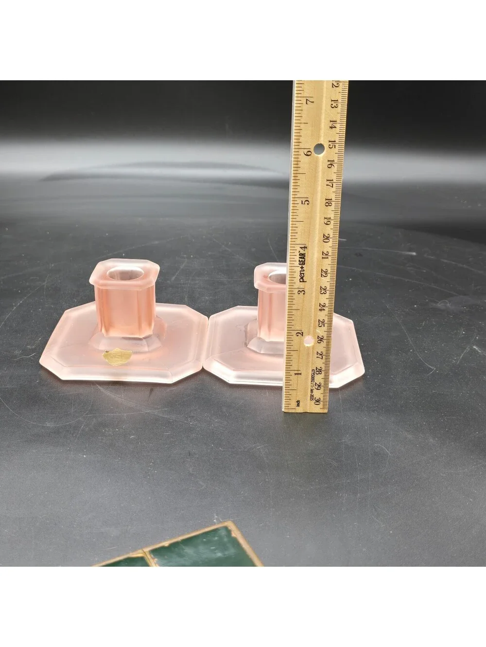Vintage Tiffin Pink Satin Frosted Candlestick Holders Pair WITH ORIGINAL LABEL